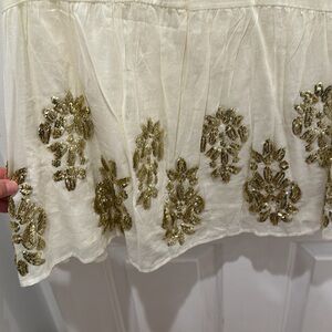 Anthropologie Maeve Cream and Gold Embellished Women's Top